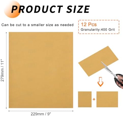 12 Pcs 400 Grit Sandpaper 9 x 11 Inch Sand Paper Alumina Gold