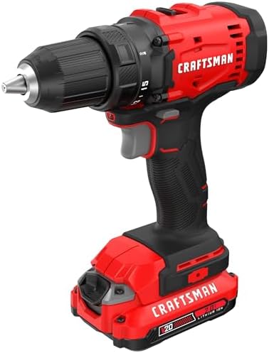 CRAFTSMAN V20 1/2 in Cordless Drill Set With 2.0 Ah Battery, Charger and Double Ended Bit, LED Light, Long Runtime, Ergonomic Power Drill Driver (CMCD702D1)
