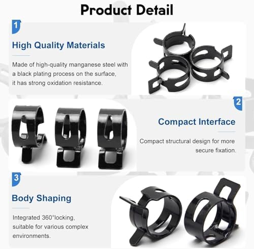 Fielect 0.75"/19mm ID Constant Tension Band Hose Clamps,Spring Band Type Action Hose Clamp Manganese Steel Low Pressure Air Clip for Automotive Mechanical Fuel Water Pipe Air Tube,Black Coated 1000pcs