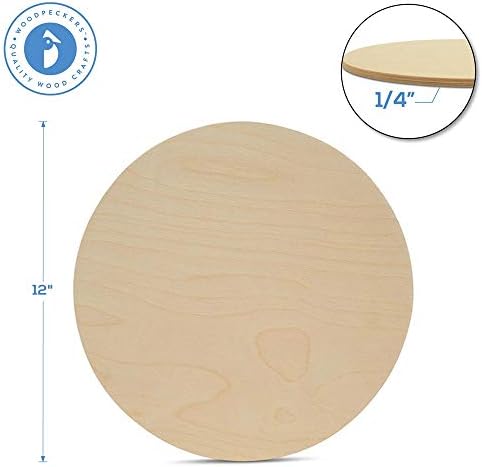 Wood Circles 12 inch, 1/4 Inch Thick, Birch Plywood Discs, Pack of 25 Unfinished Wood Circles for Crafts, Wood Rounds by Woodpeckers