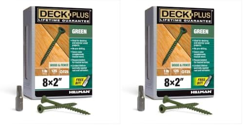Deck Plus 2 Inch Epoxy Coated Exterior Wood and Fence Screws #8 x 2 Torx/Star Drive Included Coarse Thread, Outdoor Rust Resistant Decking Screw, Green, 1lb Box, 125 Pieces | 48399 (Pack of 2)