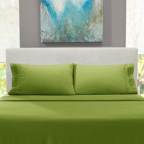 Hearth & Harbor Queen Size Sheets - 4 Piece Bed Sheet Set, Hotel Luxury Double Brushed Bed Sheets - Extra Soft Bedding Sheets & Pillowcases, Queen, Calla Green