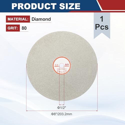 8 Inch x 1/2" Arbor Diamond Flat Lap Disc, 80 Grit