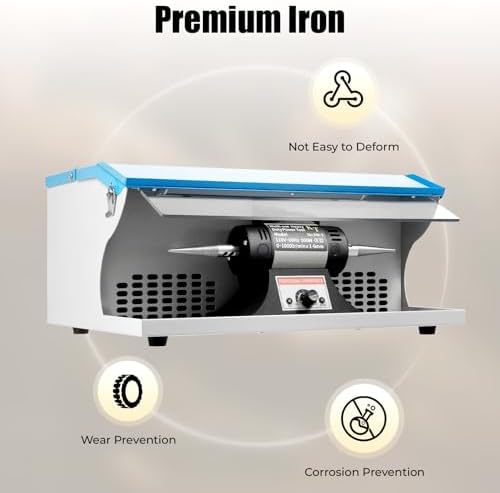 Jewelry Polisher, 500w 10000rpm Infinitely Adjustable Speed Buffer Polisher, Tabletop Placement, Freestanding Buffing Machine with Safety Locks and Indicator Light, Bench Polisher for Jewelry Metal