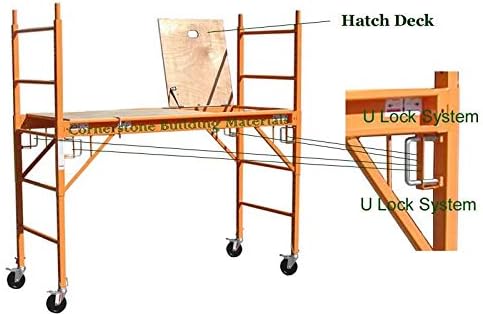CBM Multipurpose Maxi Square Baker Style Scaffold Tower Package - 12 Feet, 1,000 Pound Capacity With Hatch Deck Guard Rail and Double U Lock
