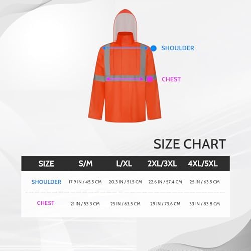 TCCFCCT High Vis Rain Jacket Rain Suits for Men Waterproof, Hi Vis Rain Coat for Men with Hood, High Visibility Rain Gear for Safety Work, Reflective raincoat for Outdoor Activities, S-M Orange NP