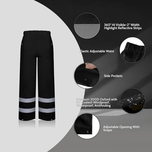 TCCFCCT Hi Vis Rain Pants Rain Suits for Men Waterproof, High Vis Rain Pants with Hood, High Visibility Rain Gear for Safety Work, Class 3 Reflective raincoat for Outdoors, L-XL Black P