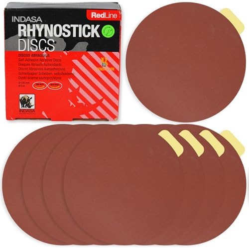 Indasa 5" Rhynostick 100 PCS – 150 Grit, PSA Sanding Discs – High-Performance Abrasive, 250°F Heat-Resistant, Clog-Free, No Residue – Aluminum Oxide Plus Lubricant