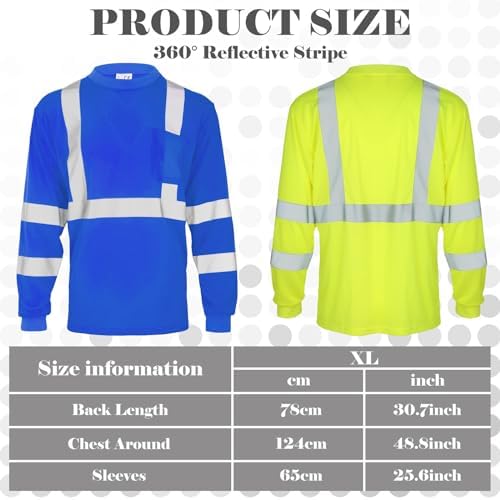 Amylove 4 Pcs Long Sleeve High Visibility Safety Shirts,XL,Yellow, Blue