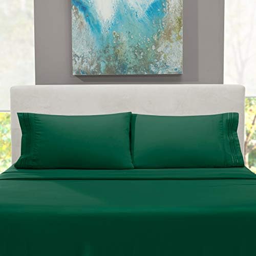 Hearth & Harbor Twin XL Size Sheets - 3 Piece Bed Sheet Set, Hotel Luxury Double Brushed Bed Sheets - Extra Soft Bedding Sheets & Pillowcases, Twin XL, Hunter Green