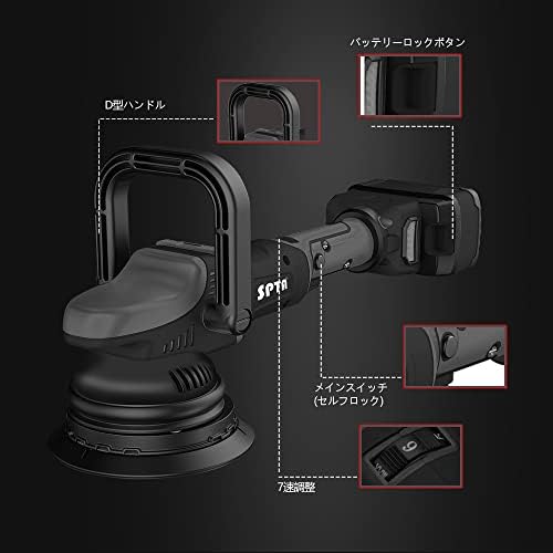 SPTA 18V Cordless Car Polisher, 15mm Orbit 2000-4800 OPM Portable Buffer Polisher with 7 Variable Speed 2Pcs 4.0Ah Battery, 6 Sponge Pads,2 Wool Pad, Tool Bag for Car Polishing, Waxing