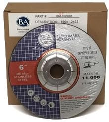 Benchmark Abrasives Grinder Cut Off Wheels 6 Inch Aluminum Oxide Depressed Center Thin Type 27 for Metals, .045" Thick 7/8" Arbor, Angle Grinder Cutting Disc, Grinding Cutting Wheel - 100 Pack