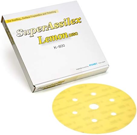 Super Assilex Flexible 6 inch Sanding Discs, Lemon K-800, 7 Holes, Hook & Loop, 193-1539, 25 Discs