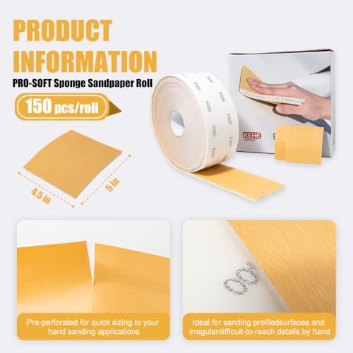 Premium Soft Hand Sanding Sheets Roll,Flexible Abrasive Sandpaper for Auto Body Repair, Paint Prep & Fine Woodworking,Ideal for Professional Mechanics and DIY,150Pcs/Roll,Grit 600