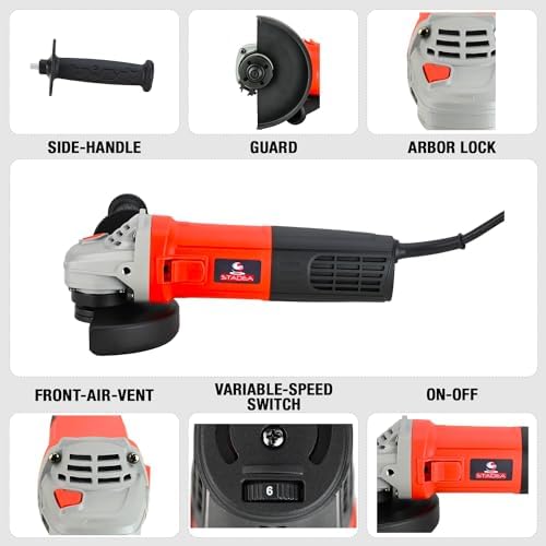 StadeaSet 5" Variable Speed Angle Grinder Polisher with Dry Polishing Kit - Stone Concrete/Tile Electric Power Cutting Slow SpeedTool - 1400 W, 3000-10000 RPM