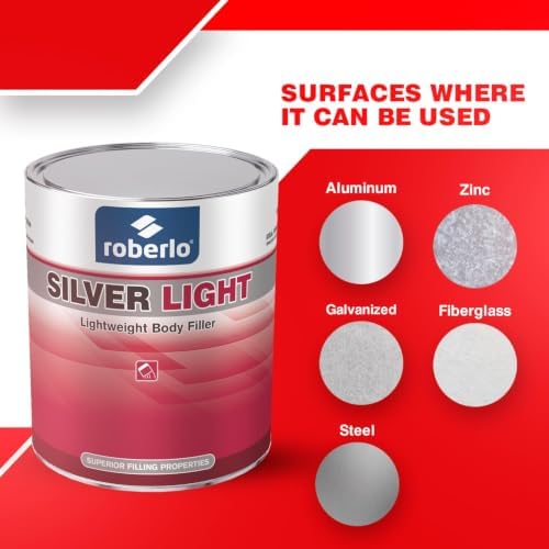 Roberlo Silver Light Multipurpose Body Filler - Superior Filling Properties, Easy Sanding, Great Adhesion to All Metal, Tack & Stain Free, Saves Time & Labor, Ideal for Heavy Fill Jobs, Smooth Texture