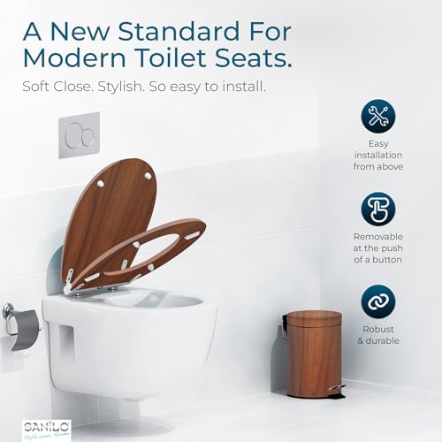 Sanilo Wooden Toilet Seat with Quick Release & Soft Close [ROUND] - Decorative & Slow Close Molded Wood Seat - With One Click for Easy Installation & Cleaning - With Adjustable Fit (Mahogany)
