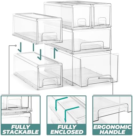 Sorbus Clear Stackable Storage Drawers with Handles (1 Large + 2 Small)