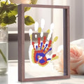 CHERRY CHEERS Family Handprint Kit, DIY Craft Keepsake Wooden Frame, Endless Gift Set, Non-Toxic Paints, Transparent Sheets (Brown)