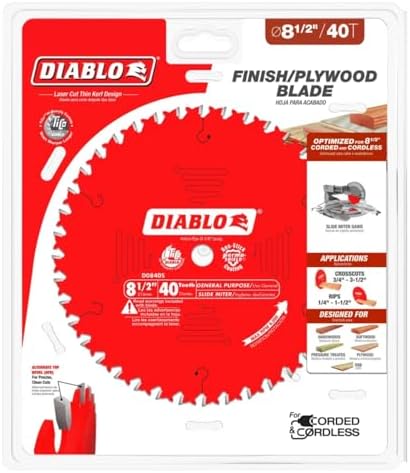 Diablo General Purpose Saw Blade for Wood - 8-1/2" Dia, 40 ATB Teeth