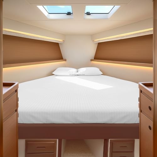 JS Sanders V Berth Boat Sheet 3 Pcs 600 TC Egyptian Cotton,White Stripe