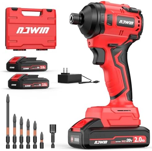 NAWIN Cordless Impact Driver Kit 20V Max Torque 240Nm（177ft-lbs）High Rotation Electric Impact Driver Brushless Motor Continuously Variable Rechargeable 1/4" impact driver 2.0Ah Batteries