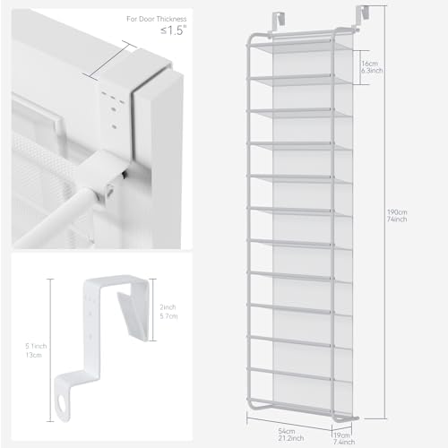 Whitmor 36 Pair Over The Door Shoe Organizer, 12 Tier Hanging Shoe Organizer, Heavy Duty Metal & Mesh Shoe Holder, Hanging Shoe Rack for Closet Organizer & Storage, 74" H x 21.7" W x 7.5" D, White1