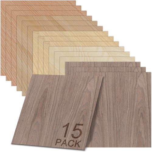 GSCIT Club 15 PCS Wood Veneer, 12 inch x 12 inch Birch, Oak, Maple, Walnut and Red Oak Wood Edge Banding Pre-glued Flexible, Veneer Tape Banding