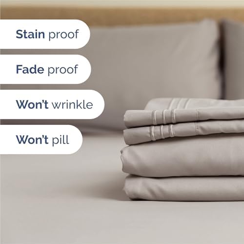 Split King Size 5 Piece Sheet Set - Comfy Breathable & Cooling - Light Grey
