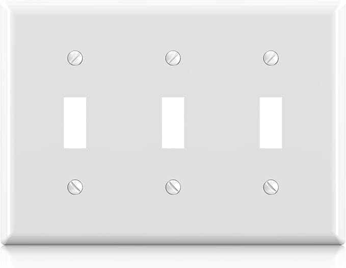 ELEGRP 3-Gang Toggle Switch Wall Plates, Standard Size 4.53" H x 6.39" L Thermoplastic Faceplate Cover for Toggle Dimmer Light Switches, UL Listed (1 Pack, Glossy White)