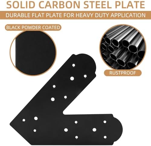 45-Degree Steel Angled Bracket - 2 Pcs, Flat Fixing Mending Plates, Black Repair Plate, Corner Brace with Screws Set for Wood, Lumber, Timber Connectors