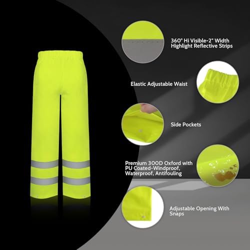 TCCFCCT High Vis Rain Jacket and Pants Set - Waterproof Hi Vis Rain Coat for Men & Women with Hood, Reflective for Safety & Outdoor Activities, S-M Yellow WP