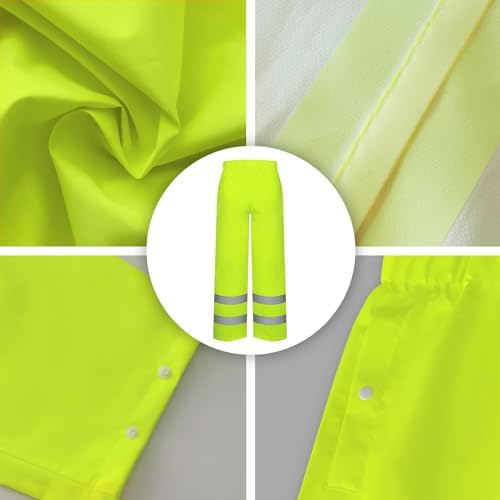 TCCFCCT Hi Vis Rain Pants Rain Suits for Men Waterproof, High Vis Rain Pants with Hood, High Visibility Rain Gear for Safety Work, Class 3 Reflective raincoat for Outdoors, L-XL Yellow P