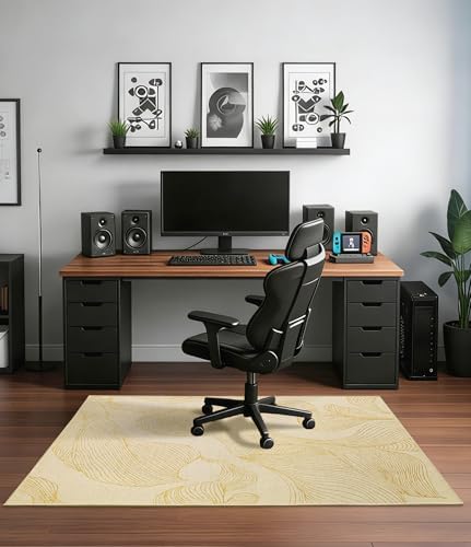 chakme Office Chair Mat for Hardwood Floor, 48"x36" Easy Glide Computer Desk Mat Protector for Rolling Chair Under Desk Rug Nonslip Backing, Machine Wash, (Golden Leaf)