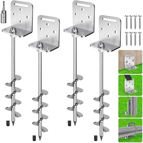 Insaga 18" Ground Anchors Screw in, 4 Pack Trampoline Anchors with L Bracket – Spiral Heavy Duty Earth Anchor for Shed, Swing Set, Mobile Home, Tent, Carport, Gazebo, Canopy, Playground, Playset