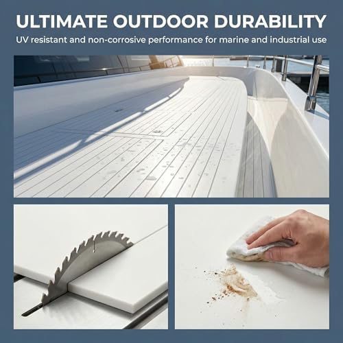 White HDPE Sheet 12x24(6mm) 1/4" Thick Marine Board, Waterproof UV Resistant HDPE Plastic Board for Boat Board, Marine Grade, Workbench Top, Garage Liner, Truck Bed Liner, DIY Projects & Outdoor Use