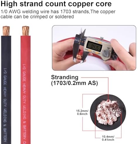 1/0 Gauge Battery Cable,iGreely 1/0 AWG 30 Ft Black+30 Ft Red Copper Welding Wire for Auto Generator Solar Marine,5pcs of 5/16"" & 5pcs 3/8"" Copper Lug Terminal Connector with Heat Shrink Tubing