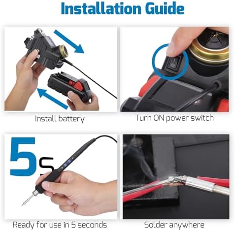 WEP 982-VI 3 Cordless Soldering Station for Milwaukee 20V Battery Soldering Iron Kit with Integrated Holder, Tips Cleaner, °C-°F Conversion, Sleep Mode, 5 C235 Compatible Tips, 0.8mm Solder Wire