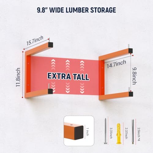 2 Pack Lumber Storage Rack, 4 Tier Wall Mount Wood Organizer, 440 LBS