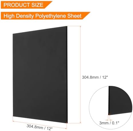 MECCANIXITY UHMW Sheet Ultra High Molecular Weight Polyethylene Sheet, 1/8'' Thick Hard HDPE Plastic Sheet Board for DIY Craft 12'' x 12" Black