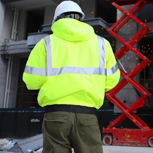sesafety Reflective Jacket for Men, High Visibility Jackets, Safety Jackets for Men, Hi Vis Construction Bomber Jackets Waterproof with Pockets and Zipper, Black Bottom, Class 3 (Pack of 2)