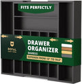ROYAL CRAFT WOOD Luxury Bamboo Kitchen Drawer Organizer - Silverware Organizer - Utensil Holder and Cutlery Tray with Grooved Drawer Dividers for Flatware and Kitchen Utensils (9 Slot, Black)
