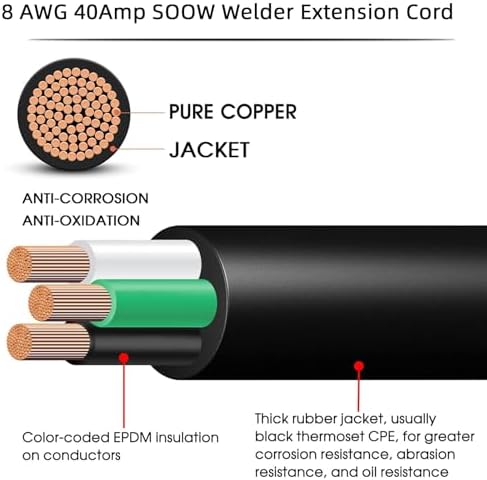 40 Amp Welder Extension Cord SOOW Cable 8/3 Welder Extension Cord NEMA 6-50