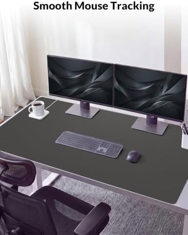 Leather Desk Mat 48" x 17", Dark Grey PU Large Desk Pad Protector
