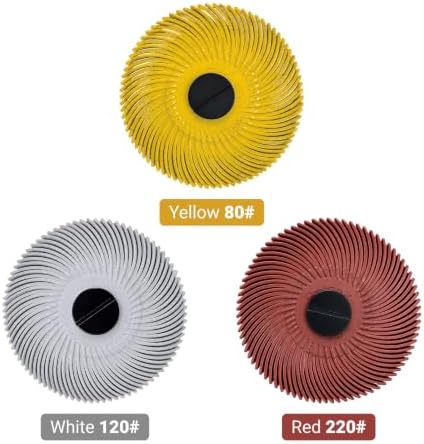 3 Inch Radial Bristle Discs 80 Grit (Yellow) 12 pcs with Mandrel Adapter, Abrasive Brush Wheel for Deburring & Surface Prep