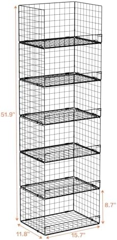 Yociyoga 6-Tier Stackable Closet Organizers and Storage Shelves, Closet Shelf Organizer Basket Bins, Foldable Sweater Storage for Clothes Organizer System, Black（Patent No. 30022416）