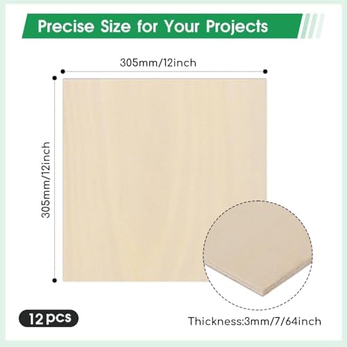 12 Pack Basswood Sheets 12"×12"×7/64" Unfinished Plywood Sheet