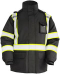 FATONE Hi Vis Rain Jacket for Men Lightweight Reflective Safety Rain Gear Waterproof with Hood, Class 3 Work Raincoat ANSI/ISEA Tested Black S/M