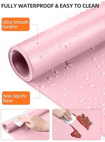 Mouse Pad with 15W Wireless Charging, XXL Large Leather Desk Mat, Pink