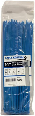 Kable Kontrol Cable Zip Ties, 14 Inch, 500 Pcs, 50lbs Test, Blue | Nylon Plastic, Self Locking, UL Listed, Indoor Use